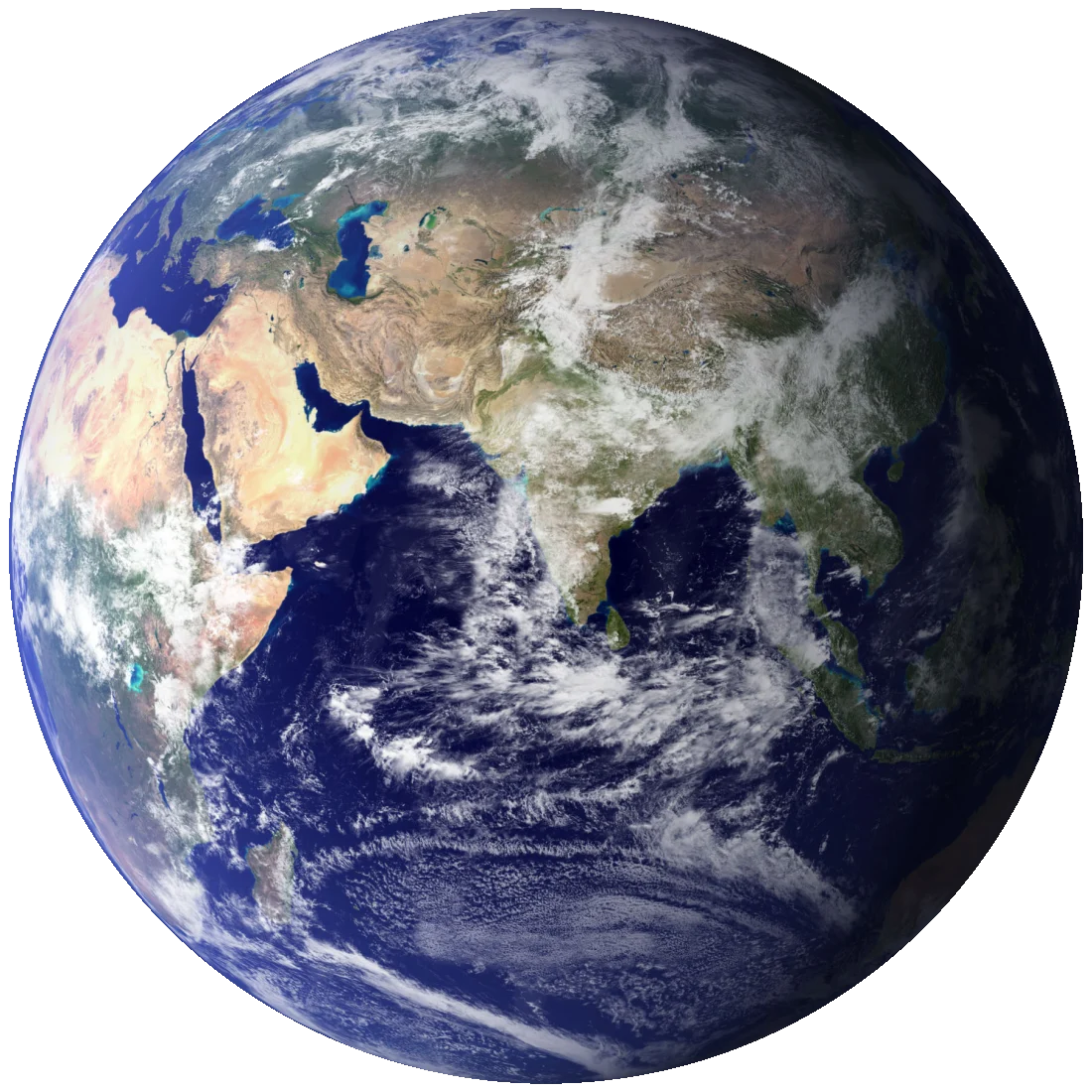 Planet Earth seen from space, showing Asia and India